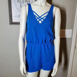 Silence + Noise Blue Size Small Criss Cross V-Neck Women's Romper NWOT